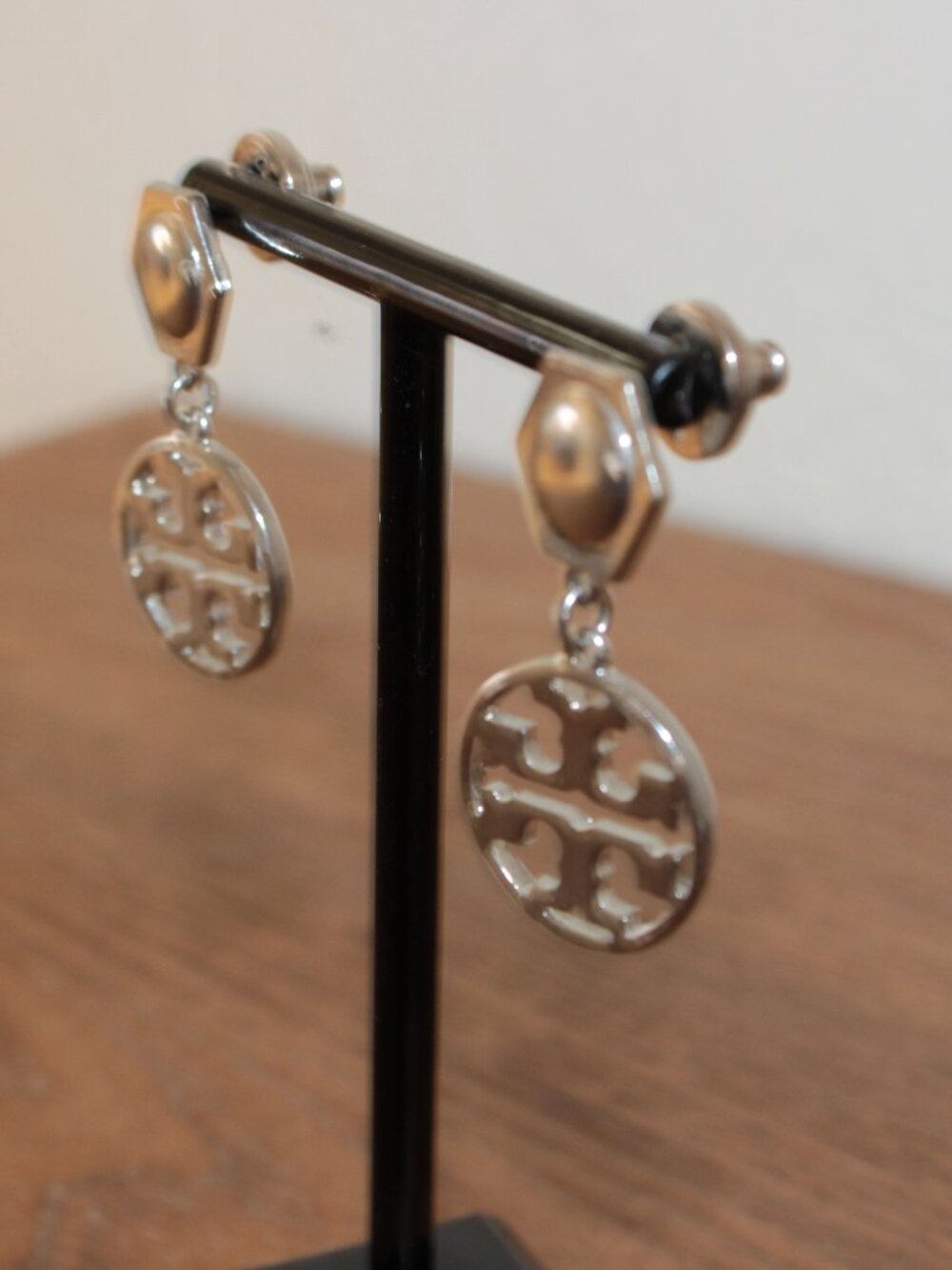 Tory Burch Silver Logo Drop Earrings